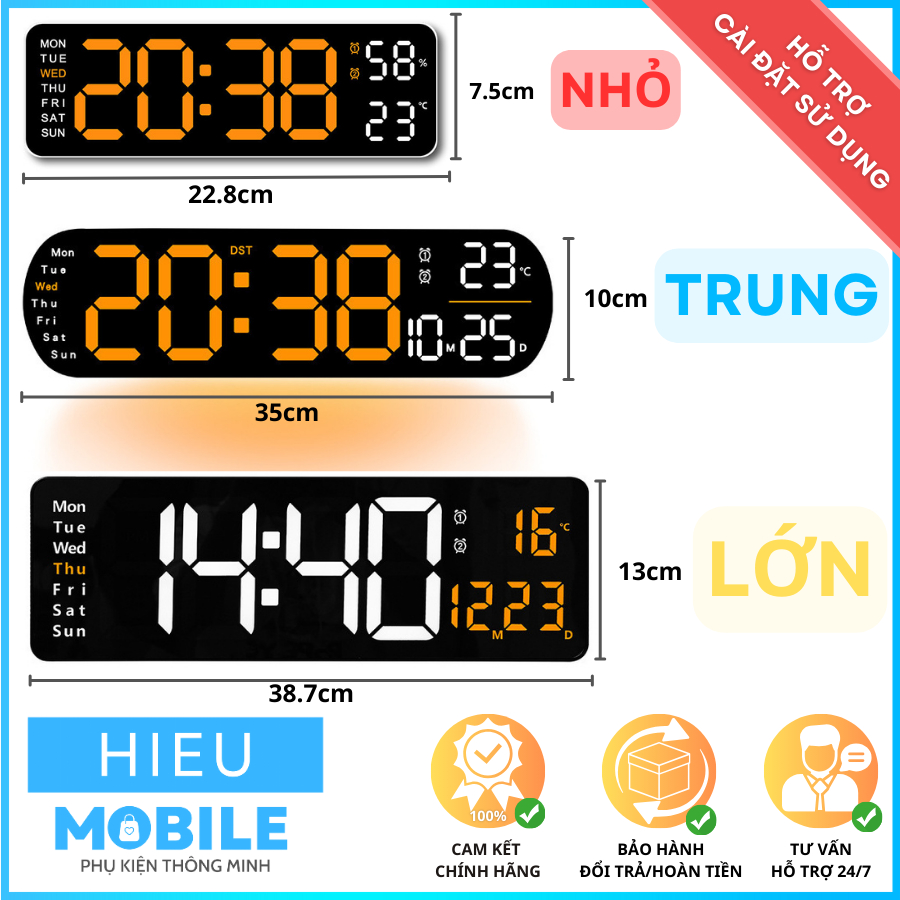 Đồng hồ điện tử màn hình LED hiện đại hình chữ nhật có thứ tuần, ngày, tháng nhiệt độ, độ ẩm dùng treo tường, để bàn