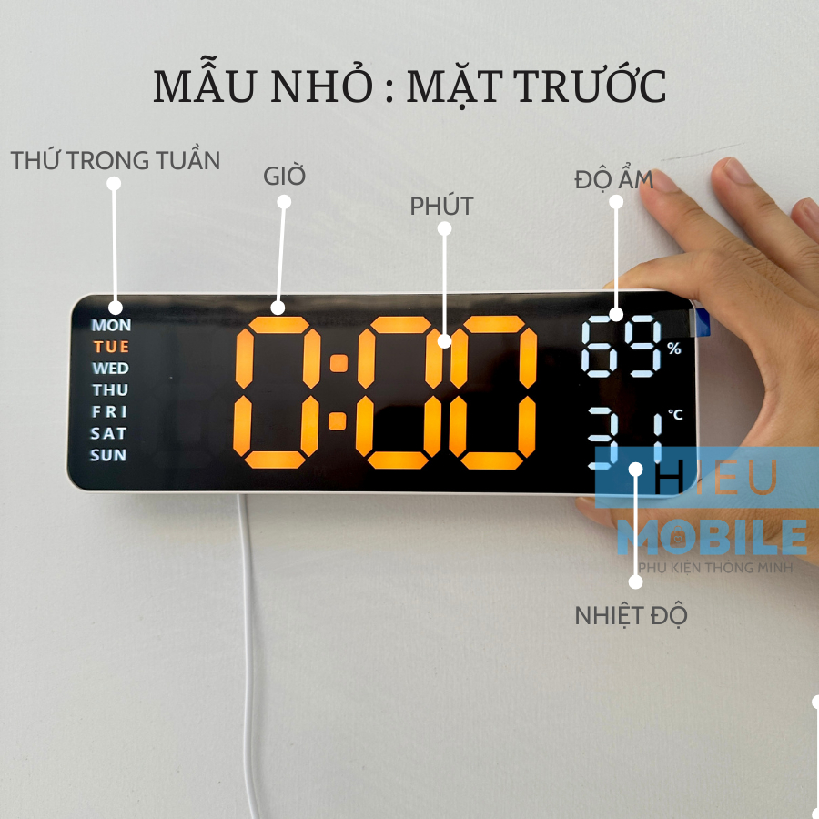 Đồng hồ điện tử màn hình LED hiện đại hình chữ nhật có thứ tuần, ngày, tháng nhiệt độ, độ ẩm dùng treo tường, để bàn