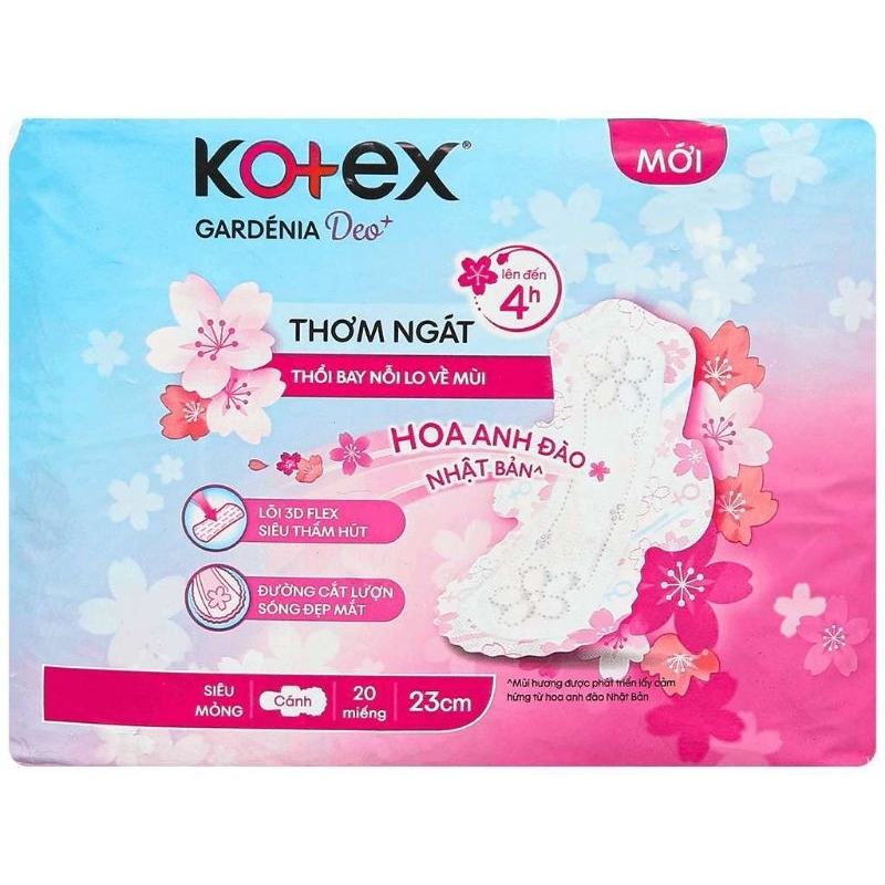 Bộ 4 gói Kotex Hoa Anh Đào siêu mỏng cánh 20 miếng/gói