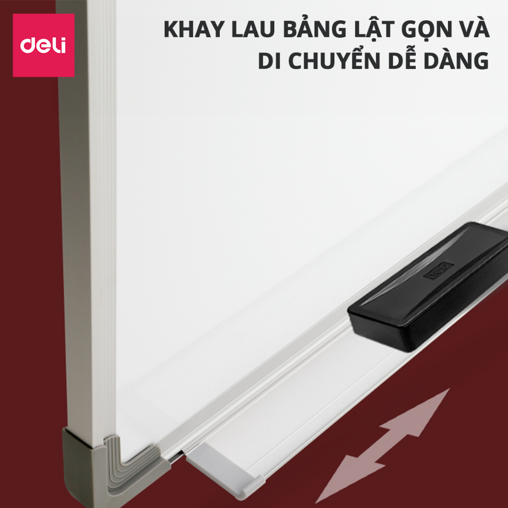 Bảng Từ Trắng Viết Bút Lông Nhiều KT Chính Hãng DELI - Bảng Trắng Mica Viền Nhôm Bo 4 Góc Dùng Cho Học Sinh Văn Phòng