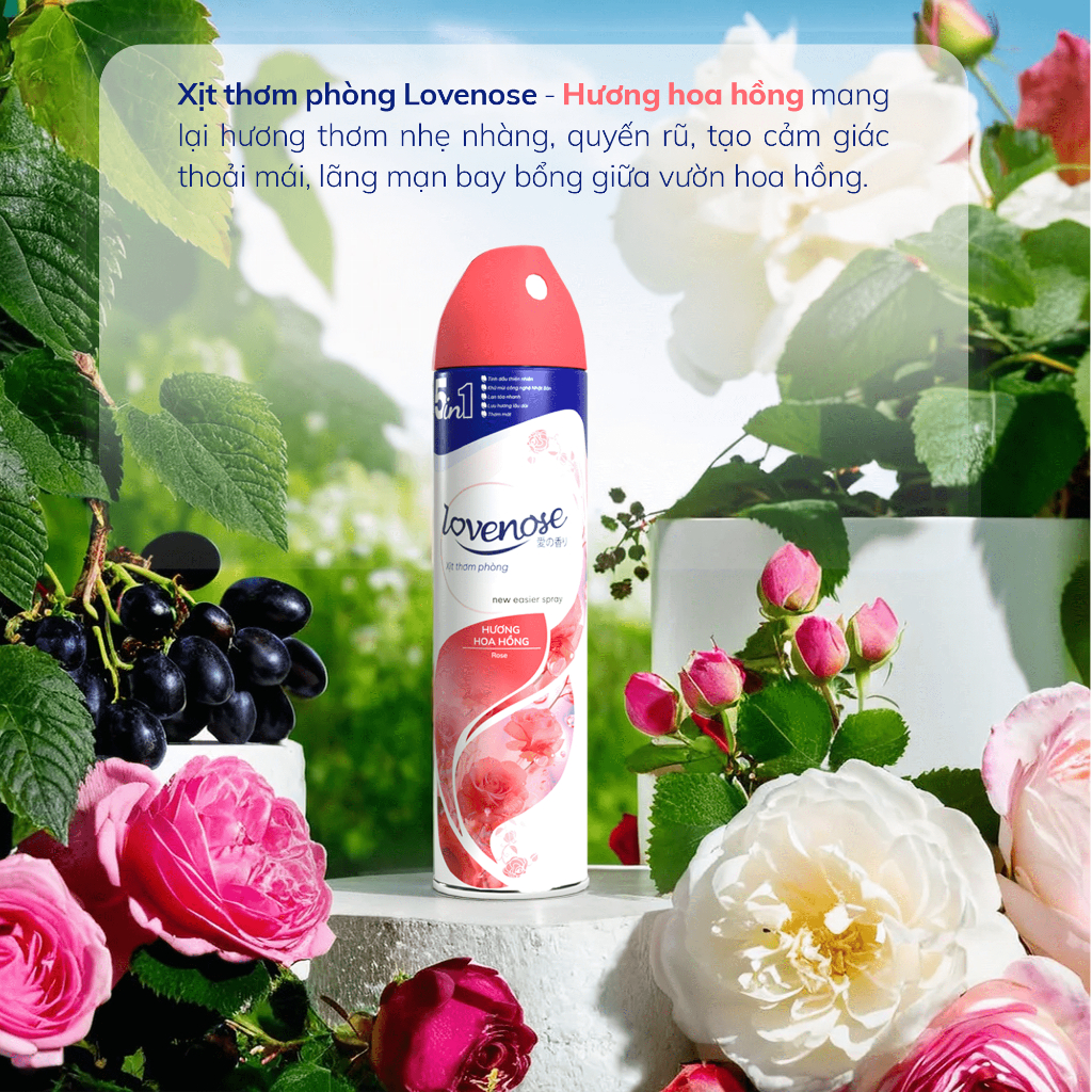 Xịt thơm phòng Lovenose, nước hoa xịt phòng hương thơm tự nhiên dễ chịu lưu hương lâu dài 320ml
