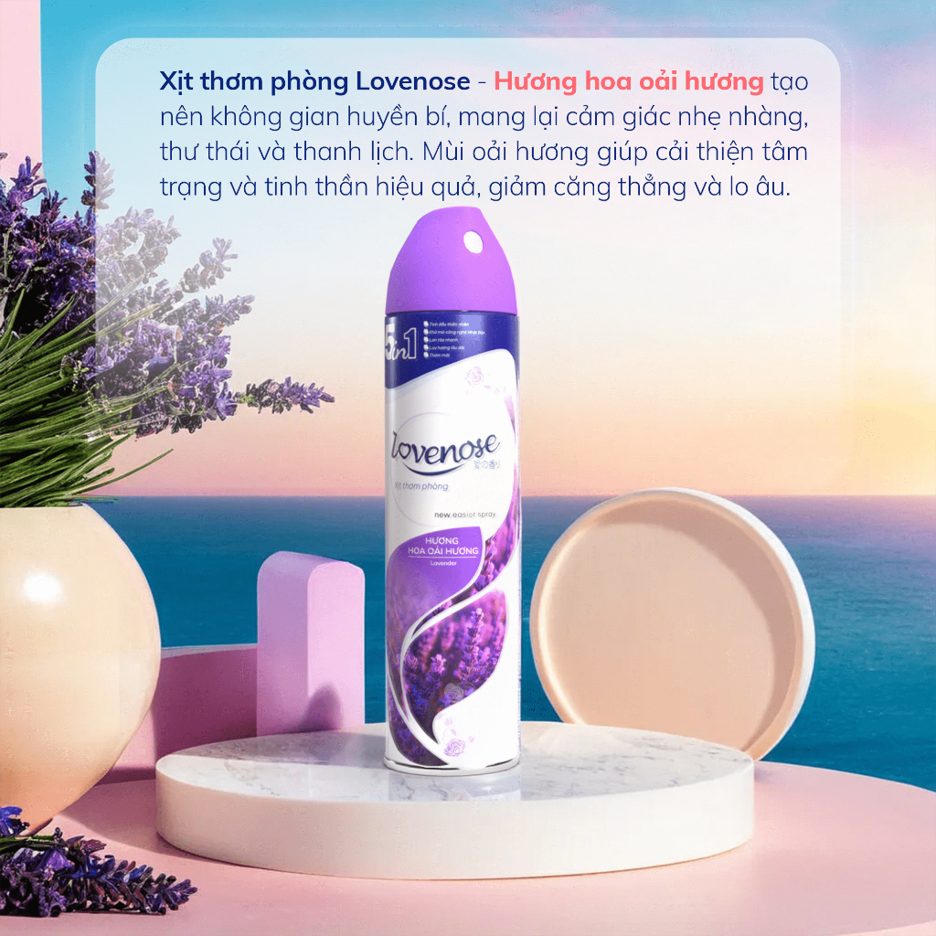 Xịt thơm phòng Lovenose, nước hoa xịt phòng hương thơm tự nhiên dễ chịu lưu hương lâu dài 320ml