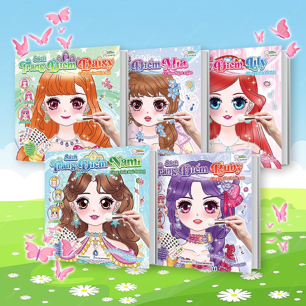 Ảnh Combo Sách trang điểm công chúa Lily, Daisy, Mia, Nami, Ruby (5 cuốn) - (Tô màu và bóc dán hơn 500+ stickers) cho bé gái 1