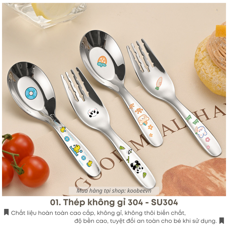 Bộ Thìa Dĩa Trẻ Em Họa Tiết Hoạt Hình KOOBEE – Inox 304 Cao Cấp Cho Bé Từ 2 Tuổi  | 057