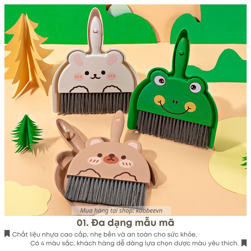 Bộ Chổi Quét Bụi Kèm Hốt Rác Mini Hoạt Hình KOOBEE Vệ Sinh Nhà Cửa, Bàn Làm Việc Đa Năng Tiện Dụng | 058