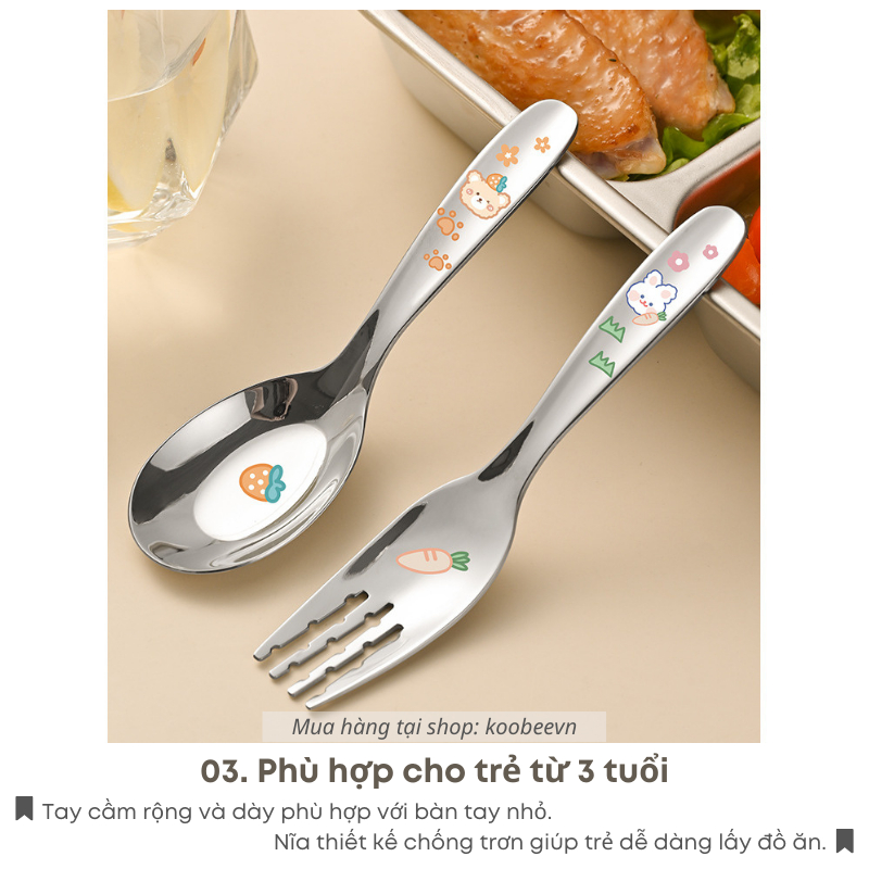 Bộ Thìa Dĩa Trẻ Em Họa Tiết Hoạt Hình KOOBEE – Inox 304 Cao Cấp Cho Bé Từ 2 Tuổi  | 057