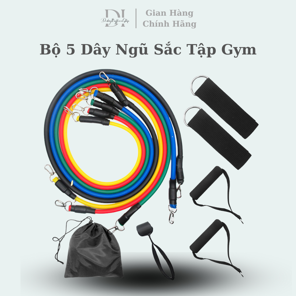 BỘ DÂY TẬP GYM 5 MÓN, DÂY KHÁNG LỰC ĐÀN HỒI, NGŨ SẮC TIỆN LỢI, Dễ Mang Theo Tập Mọi Lúc Mọi Nơi