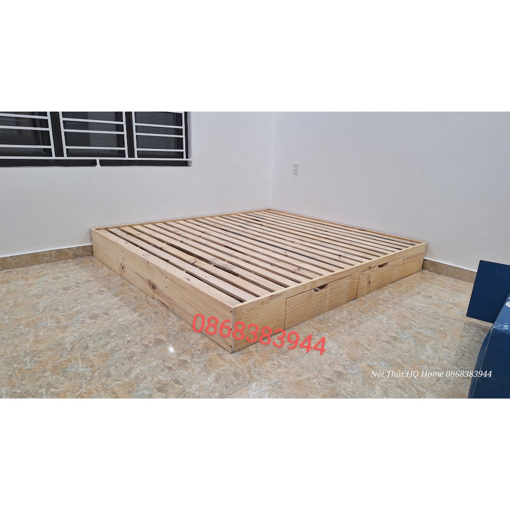 Phản gường gỗ thông có ngăn kéo để đồ