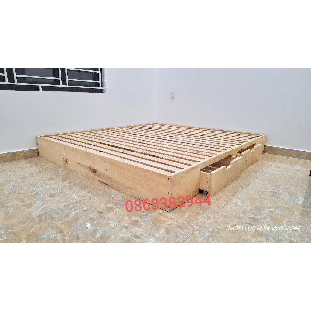 Phản gường gỗ thông có ngăn kéo để đồ