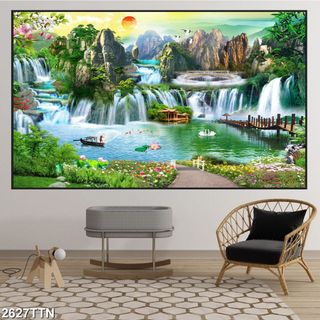 CỠ lỚN Bộ Tranh Treo Tường SƠN THỦY HỮU TÌNH in Uv Tráng Gương Cao Cấp