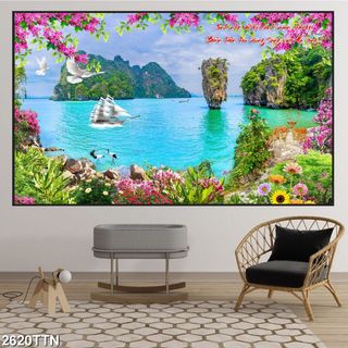 CỠ lỚN Bộ Tranh Treo Tường SƠN THỦY HỮU TÌNH in Uv Tráng Gương Cao Cấp