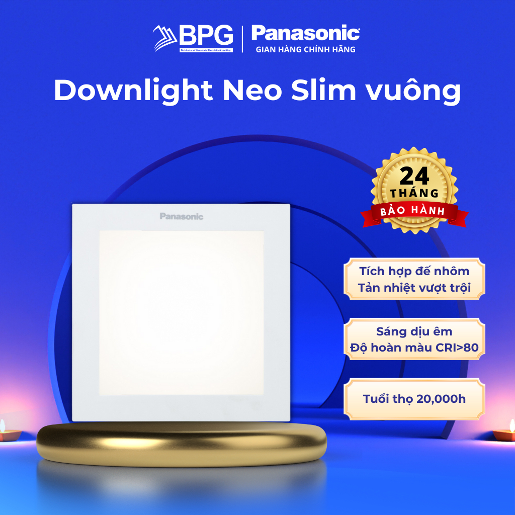 Ảnh Đèn LED âm trần Downlight Panasonic Vuông đơn sắc 9W Neo Slim, Trắng 6500K, Trung tính 4000K 1