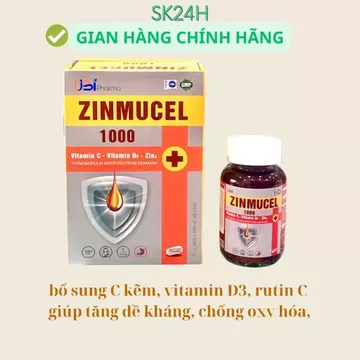 Zinmucel 1000 viên uống bổ sung vitamin C, kẽm, D3, rutin giúp tăng cường đề kháng, giảm mệt mỏi, chống oxy hóa