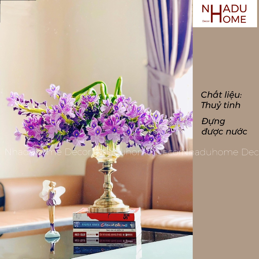 Bình hoa Bắc Âu pha lê đế đồng 24cm, 29cm, 35cm