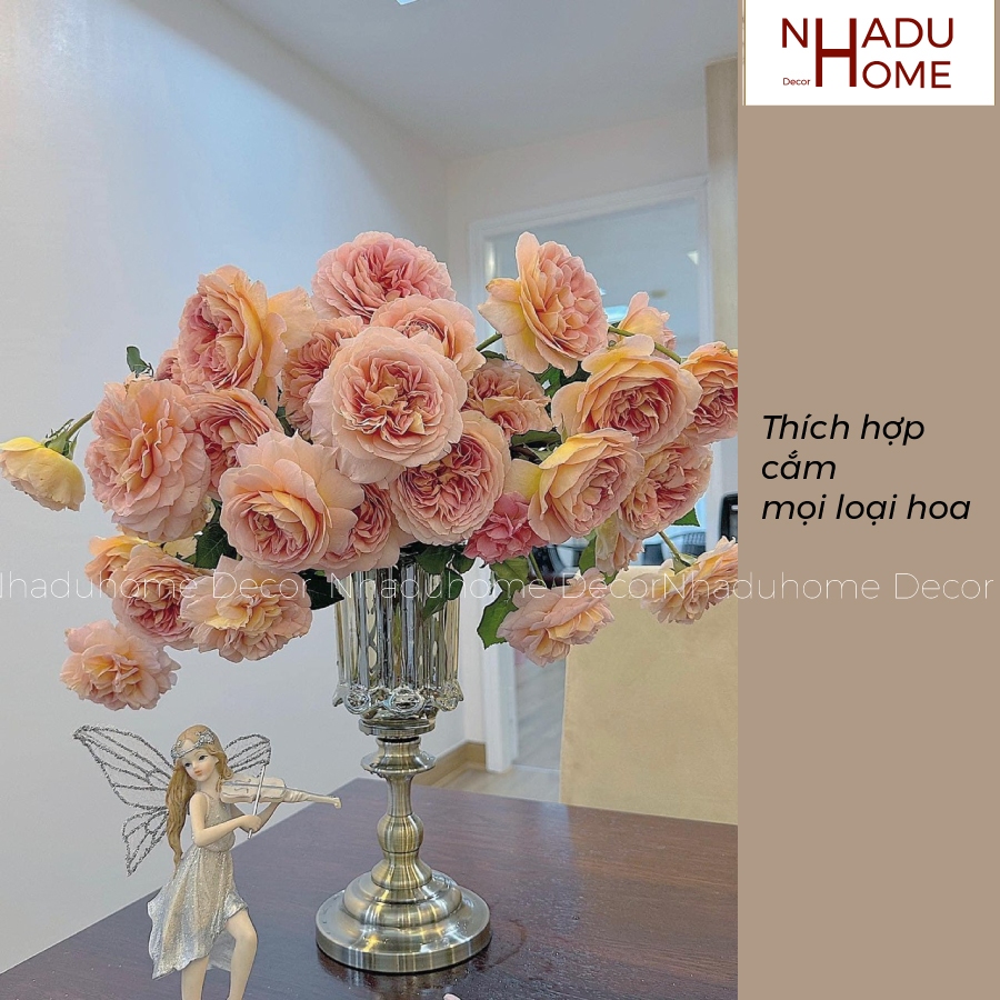 Bình hoa Bắc Âu pha lê đế đồng 24cm, 29cm, 35cm