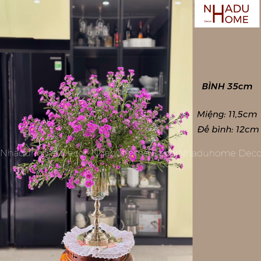Bình hoa Bắc Âu pha lê đế đồng 24cm, 29cm, 35cm
