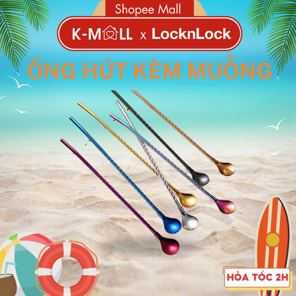 Ống hút inox 304 kèm muỗng tiện lợi LocknLock thìa kiêm ống hút nhiều màu vừa hút vừa khuấy - K-MALL