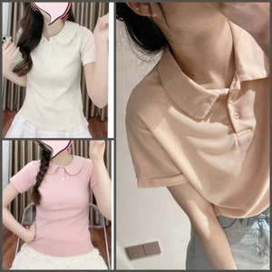 Áo Polo cổ sen dáng baby tee nữ . Thun kiểu from vừa bánh bèo tiểu thư phong cách hàn quốc