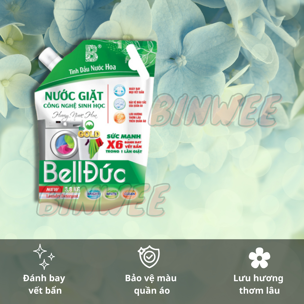 Nước giặt công nghệ sinh học Bell Đức 3.8kg làm sạch vượt trội, hương liệu nhập khẩu từ Đức, mùi hương độc lạ