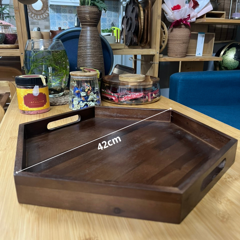 Khay gỗ keo lục giác ONGTRE dành cho nhà hàng khách sạn - 42cm