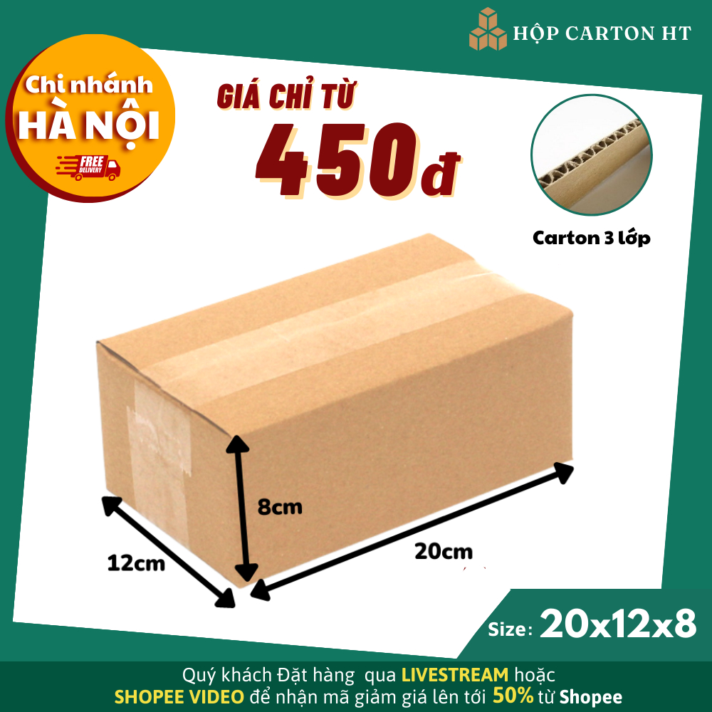 20x12x8 COMBO 20 Hộp carton đóng hàng đựng mỹ phẩm, phụ kiện giá rẻ - Hộp Carton HT