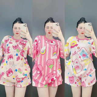 SET BỘ ĐÙI GẤU DÂU XỐP NHẬT VIỀN CỔ XINH XẮN, Set bộ mặc nhà - HN CLOSET