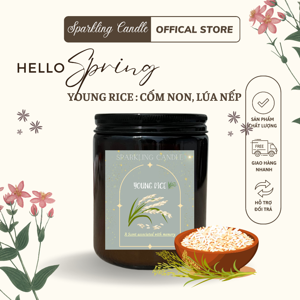 Nến Thơm Sparkling Candle mùi Young Rice ( Lúa Non - Cốm Sữa ) Tinh Dầu ...