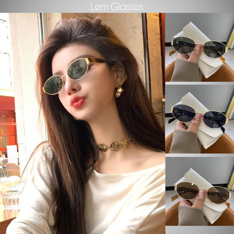 Kính râm nữ mắt tròn oval gọng kim loại phong cách hiện đại | Shopee ...