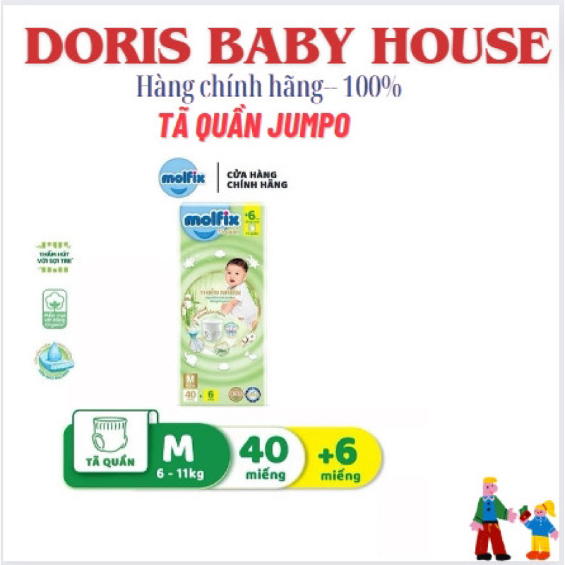 Tã/bìm QUẦN Molfix Thổ Nhĩ Kỳ Organic mẫu mới cải tiến size Jumpo M (40+6), L (36+6), XL (32+6), XXL( 28+6) (CHÍNH HÃNG)