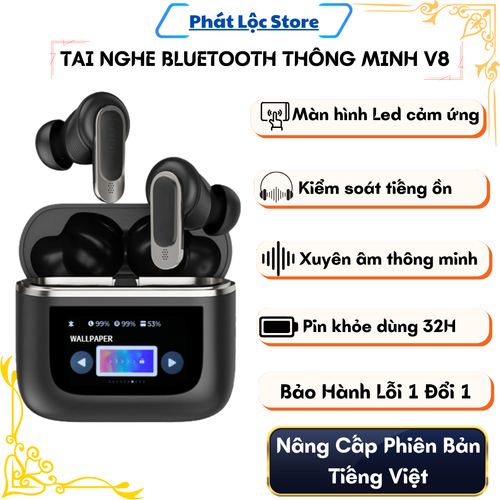 Tai nghe bluetooth V8 không dây, Tai nghe đeo tai màn hình cảm ứng ...