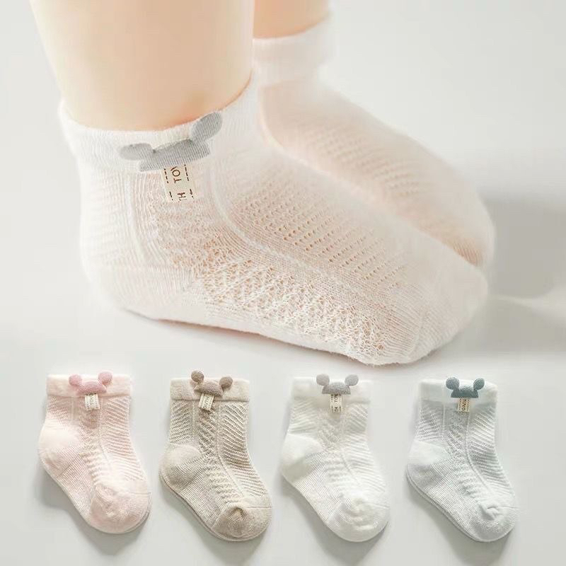 COMBO 3 ĐÔI Tất lưới cotton thoáng khi họa tiết Mickey cho bé trai bé gái sơ sinh tới 4 tuổi