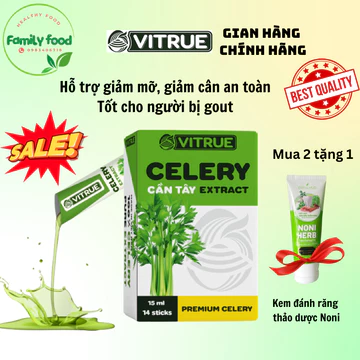 VITRUE Tinh chất cần tây, Hỗ Trợ Giảm Mỡ Máu, Mỡ Bụng, Mỡ Nội Tạng, Giảm Cân, Đẹp Da Ngăn Ngừa Lão Hóa Hộp 14 gói