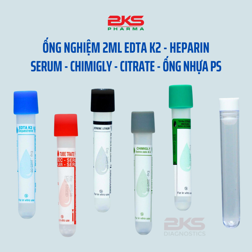Ống nghiệm 2ml EDTA K2, HEPARIN, SERUM, CHIMIGLY, CITRATE, Ống nhựa PS ...