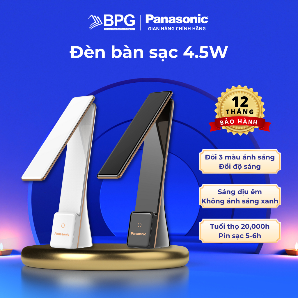 Ảnh Đèn Bàn Pin sạc PANASONIC 5W Nhỏ gọn, gập để bật tắt, chạm cảm ứng, không ánh sáng xanh bảo vệ mắt 2