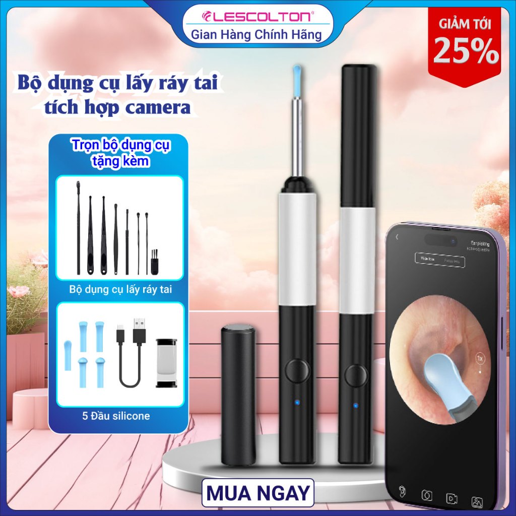 Ảnh Dụng cụ lấy ráy tai có camera nội soi Lescolton thế hệ mới hình ảnh full hd thiết kế nhỏ gọn dùng cho em bé và người lớn 1