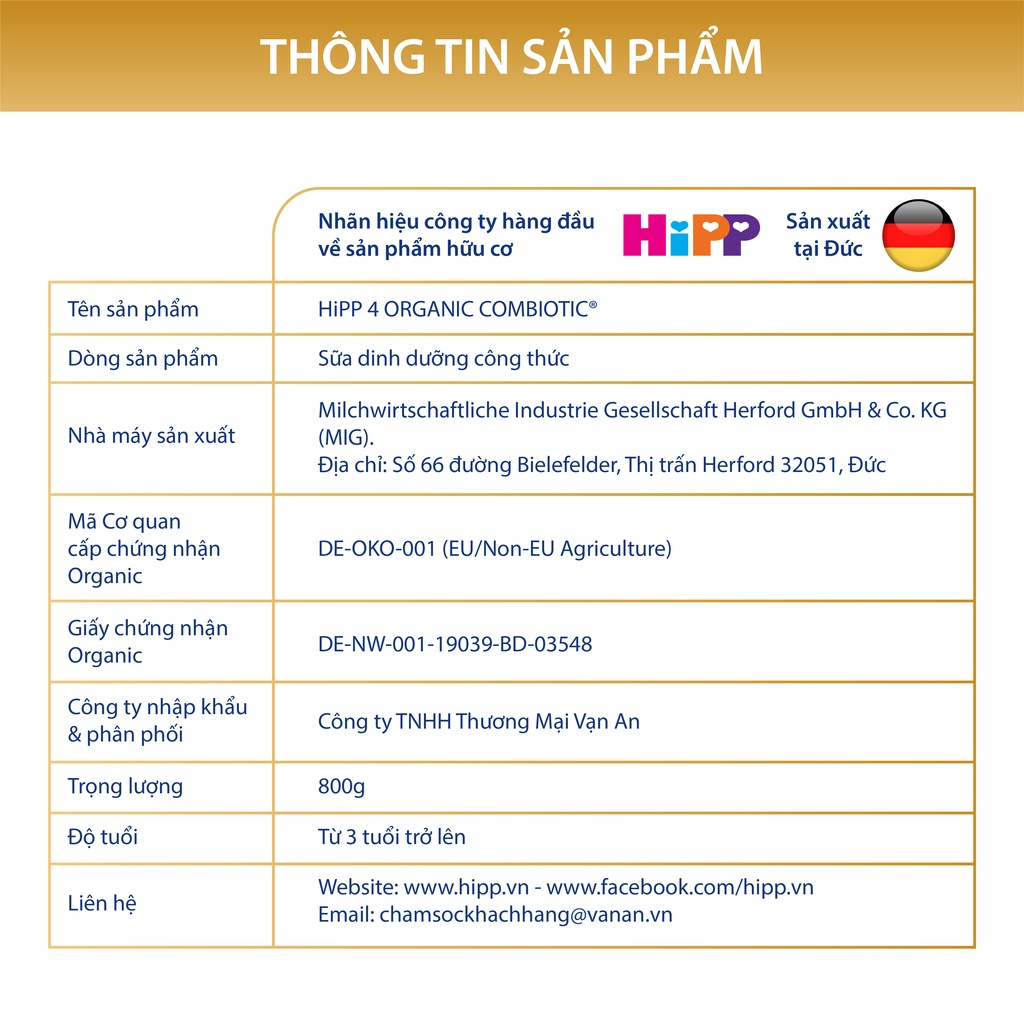 Ảnh Combo 2 lon Sữa bột công thức HiPP 4 Organic Combiotic 800g (Dành cho trẻ từ 3 tuổi) (2 lon x 800g). 4