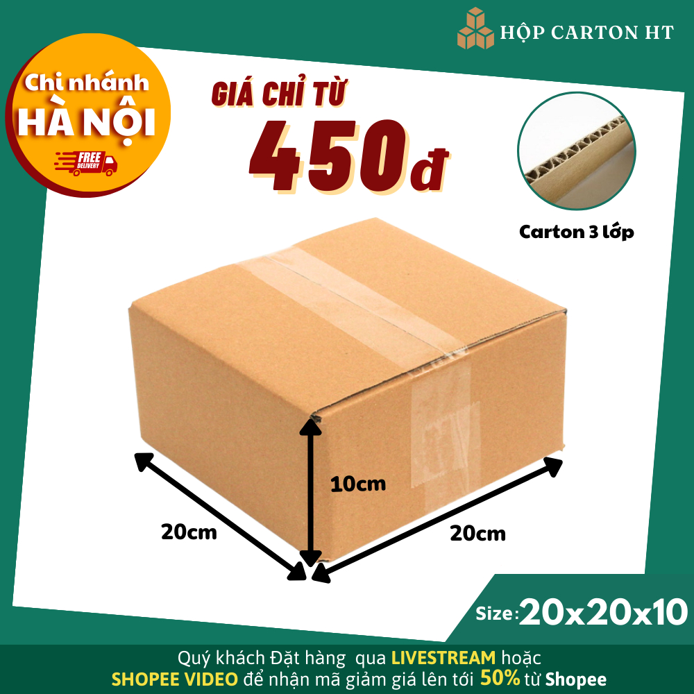 20x20x10 combo 20 Hộp carton đóng hàng đựng giày dép, phụ kiện đồ gia dụng giá rẻ - Hộp Carton HT