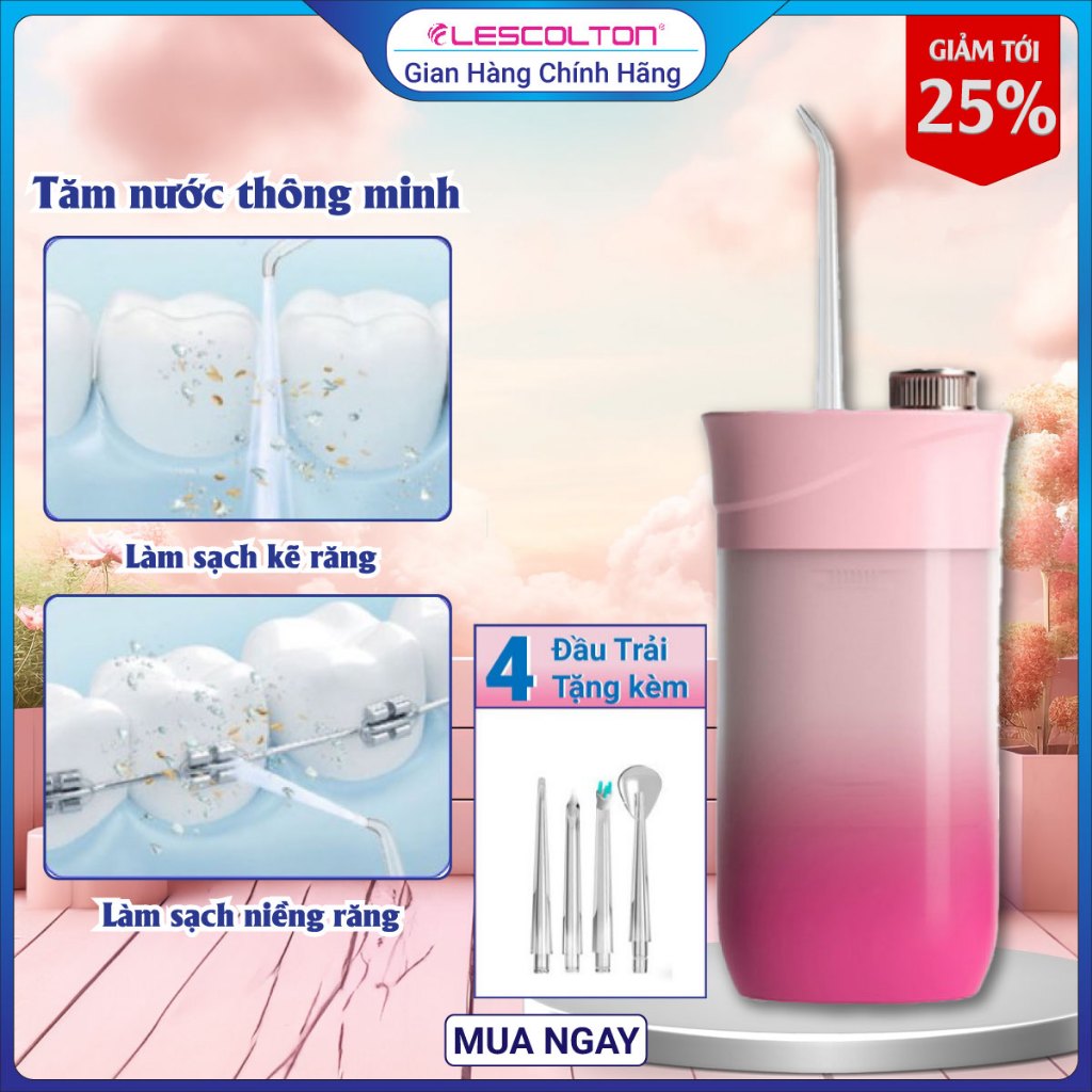 Ảnh Máy tăm nước cầm tay mini cao cấp Lescolton vệ sinh răng miệng, làm sạch sâu, loại bỏ các mảng bám kẽ răng 1