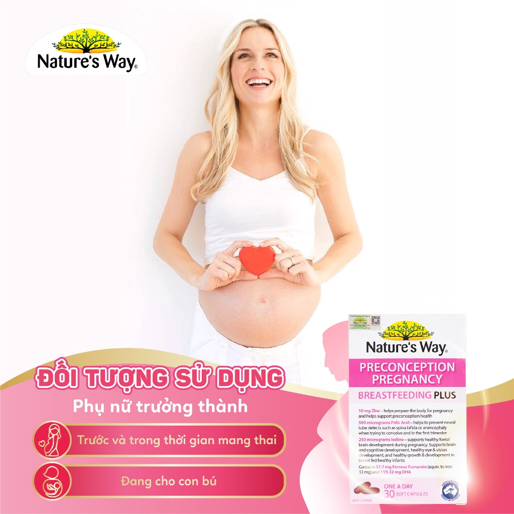 Ảnh Viên Uống Bổ Sung Vitamin Tổng Hợp Cho Bà Bầu Nature's Way PreConception Pregnancy Breastfeeding Plus – Hộp 30 Viên 3