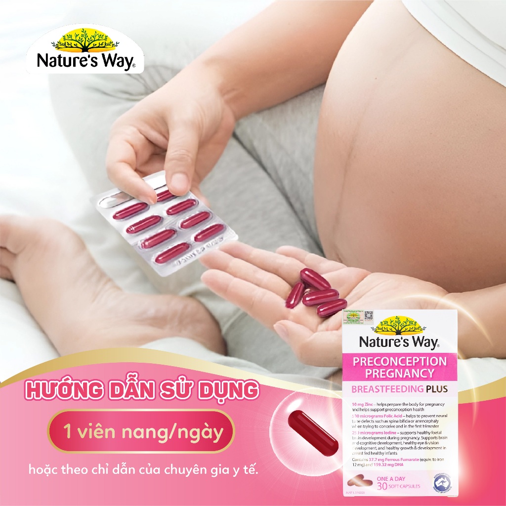 Ảnh Viên Uống Bổ Sung Vitamin Tổng Hợp Cho Bà Bầu Nature's Way PreConception Pregnancy Breastfeeding Plus – Hộp 30 Viên 4
