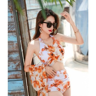 SIZE ( M, XL ) BIKINI UMI BIKINI 2 MẢNH PHỐI VOAN KÈM KHĂN IN HỌA TIẾT LOANG BIKINI STORE
