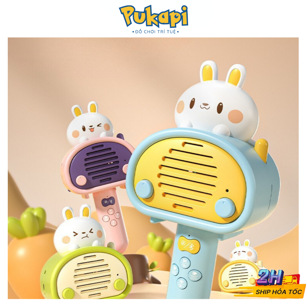 Micro Hát Karaoke Cho Bé Kết Nối Bluetooth Có nhạc Sạc Pin Loa Micro Không Dây Hình Thỏ Tay Cầm - Đồ Chơi Cho Bé PUKAPI
