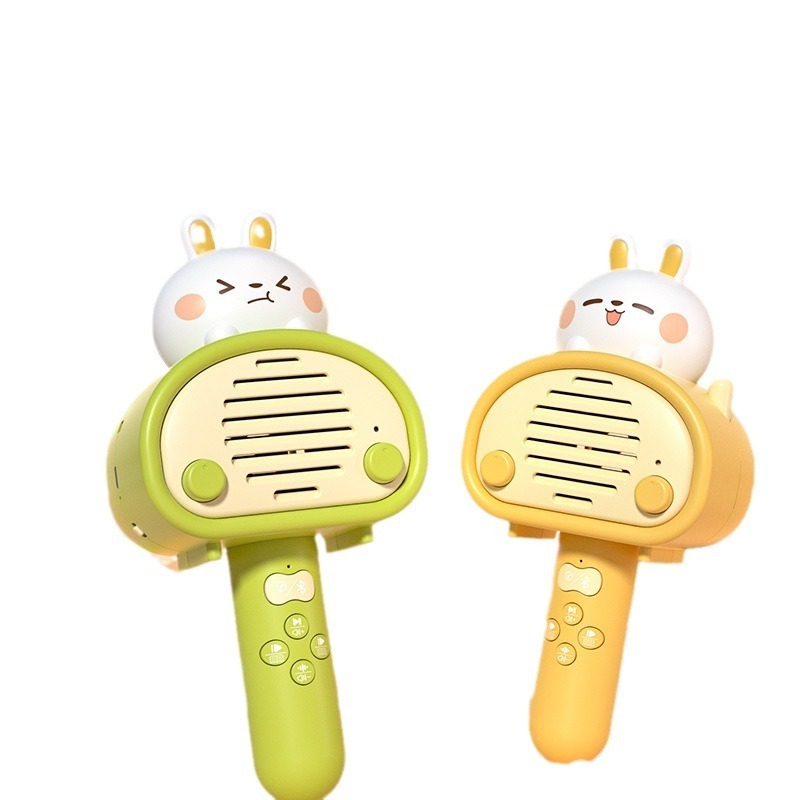 Micro Hát Karaoke Cho Bé Kết Nối Bluetooth Có nhạc Sạc Pin Loa Micro Không Dây Hình Thỏ Tay Cầm - Đồ Chơi Cho Bé PUKAPI