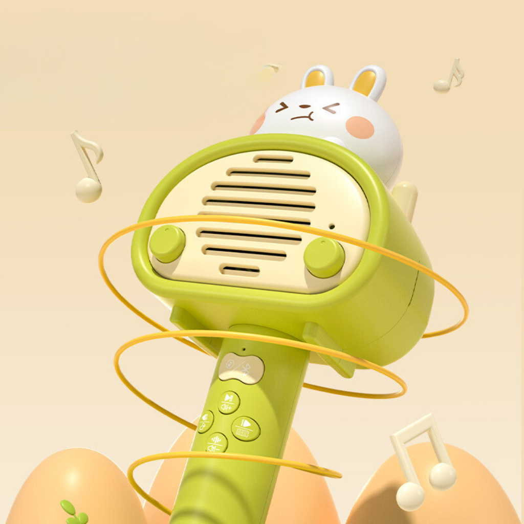 Micro Hát Karaoke Cho Bé Kết Nối Bluetooth Có nhạc Sạc Pin Loa Micro Không Dây Hình Thỏ Tay Cầm - Đồ Chơi Cho Bé PUKAPI