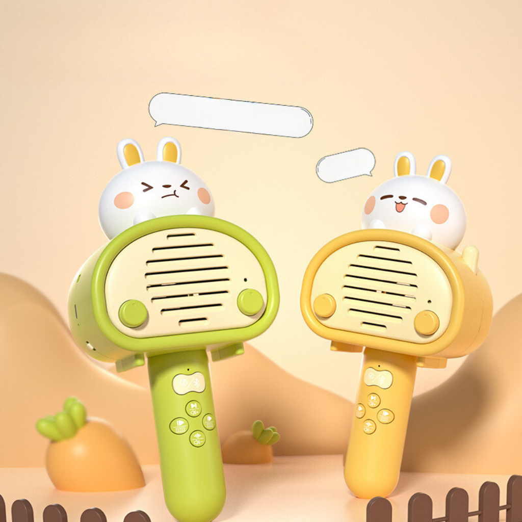 Micro Hát Karaoke Cho Bé Kết Nối Bluetooth Có nhạc Sạc Pin Loa Micro Không Dây Hình Thỏ Tay Cầm - Đồ Chơi Cho Bé PUKAPI