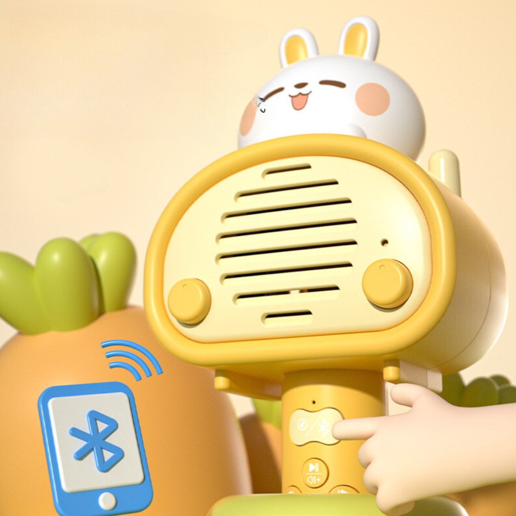Micro Hát Karaoke Cho Bé Kết Nối Bluetooth Có nhạc Sạc Pin Loa Micro Không Dây Hình Thỏ Tay Cầm - Đồ Chơi Cho Bé PUKAPI