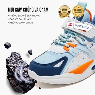 Giày thể thao trẻ em HOBIBEAR Sketch White EVA khóa dán xanh đế mềm chống trượt