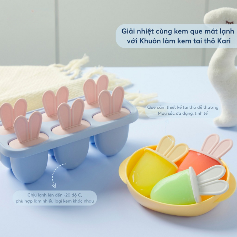 Khuôn làm kem tai thỏ/tai mèo Kari xinh xắn cho bé, an toàn, kháng khuẩn - CHÍNH HÃNG INOCHI