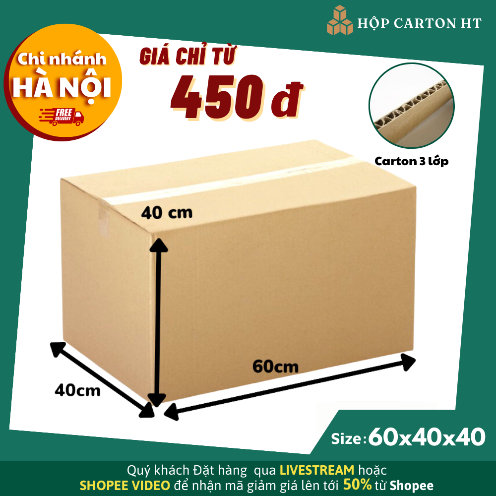 COMBO 10 Thùng carton 60x40x40 thùng chuyển nhà 3 lớp đóng hàng hóa size to giá rẻ - Hộp carton HT