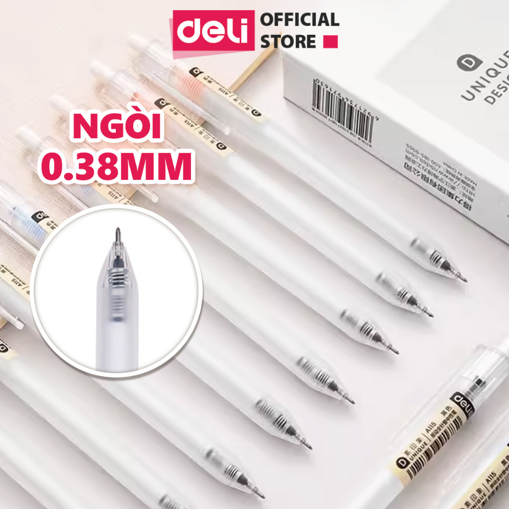 Bút Gel Bấm Bút Bi Nước Mực Màu Đen Deli Phù Hợp Viết Sổ Calligraphy Ngòi 0.38mm Cho Văn Phòng Học Sinh